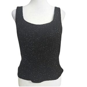 CACHE Vintage Black 100% silk heavy beaded corset sleeveless top. Size Medium